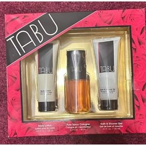 TABU Gift Set 2.3 oz Spray Cologne 4oz Body Lotion 4oz Shower Gel